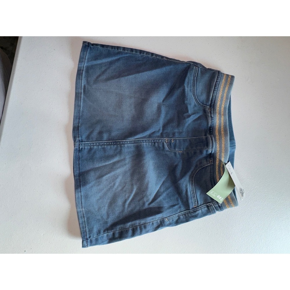 HM Girls Blue Denim Skirt Gold Glitter Waistband Size 8-9Y Medium Wash New